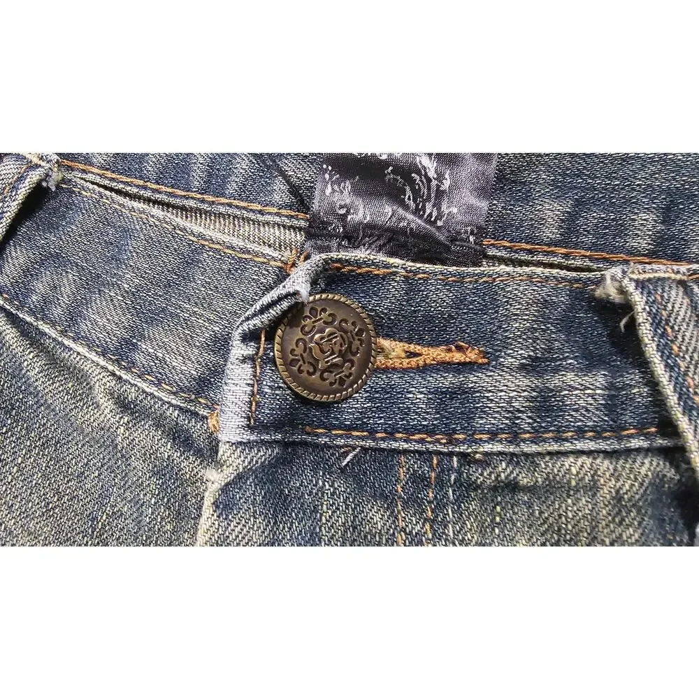 Raw Blue Jeans, Rare, Vintage, Y2K, Embroidered, Streetwear, Mens Size 32/32